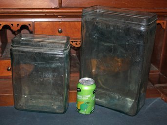 2 Battery Acid Jars, Delco & Exide,  7x3.5x10'H & 9x4.5x14'H  (226)