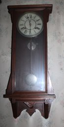 Oak Waterbury Time & Strike Hanging Regulator Clock W/key And Weights  (234)