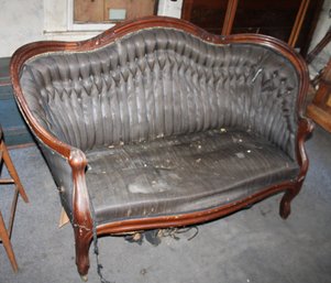 Antique BW Victorian Upholstered Tufted & Buttoned Serpentine Settee, 56x29x35'H  (235)