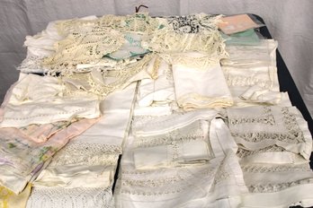 Antique Large Textile Lot - Hankies, Doilies, Embroidered Towels, Salt Bag & Much More  (237)