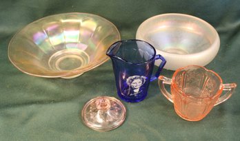 Fenton Stretch Glass Bowl 7'D, Imperial Bowl 9'D, Shirley Temple Hazel Atlas Pitcher,  (237)