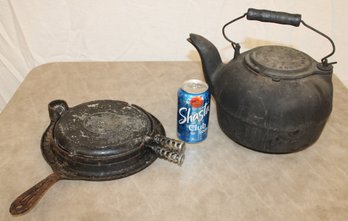 Cast Iron Kettle (12'X7') & Aluminum 'New American' Erie, PA, #8 Waffle Iron, No Handles   (239)