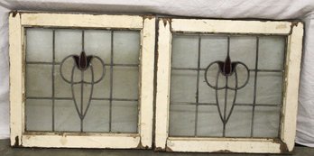 Antique 2 Leaded & Stained Glass Panels, 21'x 21' (23)