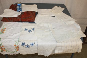 Antique Textile Lot, Dresser Scarves, Table Cloths, Etc  (240)