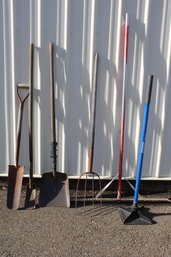 6 Tools- 10x10' Stamp, Heavy Duty Rake, Shovels, More  (240)