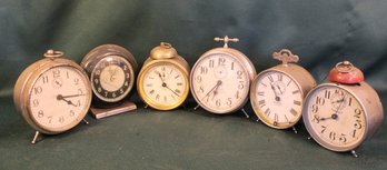 Antique  Group Of 6 Waterbury Clock Co. Wind Up Clocks -  As Is (241)