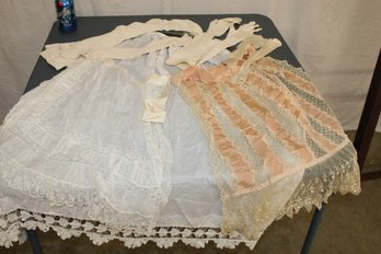 Antique Textiles: Ladies Slip, 2 Aprons, Gloves, Socks, Beaded Cape (as Is)  (242)