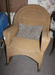 Antique Wicker & Sea Grass Woven Arm Rocker In Great Shape, Ca 1880 (244)