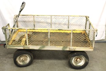 Sturdy Metal Garden Cart - Pneumatic Tires, Fold Down Front, Back & Side Walls, 48'x 24'x 26'  (245)