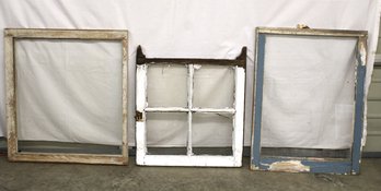 3 Old Framed Clear Glass Windows - 37'x 30', 24'x 24' & 24'x 32'  (246)