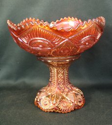 Marigold Carnival Glass Punch/fruit Bowl (9'D) On Base (8'H)' (247)