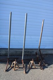 Group Of 3 Galvanized Pipe & 3 Legged Stands-36'x 62&66'H, 13'pr. Adj. Jack Stands, Pr Iron Table Legs   (248)