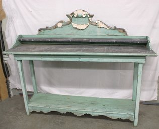 Antique Pine Potting Shelf W/ Lead  Lined Shelves, Applied Carving, 68'x 17'x 54'H, Ca 1910     (249)