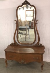 Antique Oak Princess One Drawer Dresser W/beveled Mirror, Ca. 1890,42x22x70'H  (251)