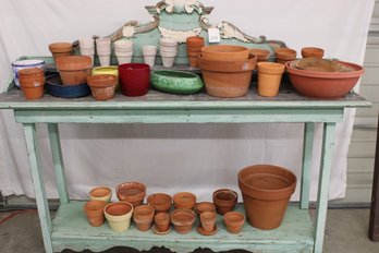 Large Lot Of Clay  & Other Flower Pots & Saucers (Not Including Shelf)  (252)