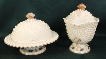 Antique 2 Pcs Northwood Custard Glass - Covered Sugar  & Covered Butter  (256)