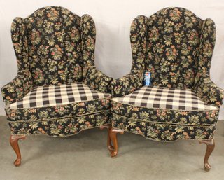 Pair Vintage Upholstered Wing Back Arm Chairs  (256)