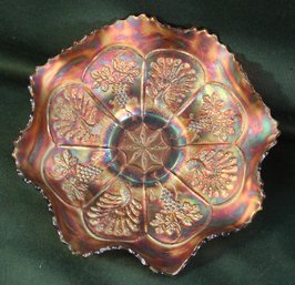 Fenton 'Peacock & Grape'  Marigold Carnival Glass Bowl, 9'D  (25)