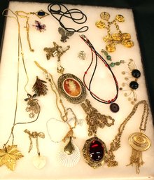 Vintage Costume Jewelry In Riker Display Case  (265)