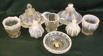 2 Northwood Opalescent Covered Dishes, Sugar &  Creamer, Opalescent Dish, Sugar & 2 Bottles  (265)