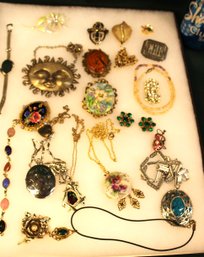 Vintage Costume Jewelry In Riker Display Case   (266)