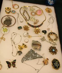 Vintage Costume Jewelry In Riker Display Case   (267)