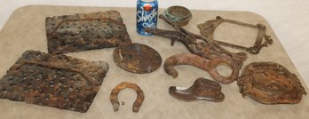 Antique Misc. Cast Iron Lot - Boot Jack, Arleg Hook,  Cobbler's Shoe Form Stove Parts, More  (26)