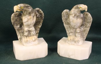 Pair Of  Alabaster Stone Eyed Eagle Bookends, Italy, Repaired Beak, 6'H  (270)