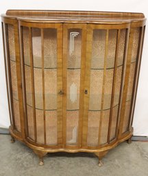 Bkack Walnut Art Deco, Queen Anne, Bowfront, Double Door China Cabinet W/3 Shelves & Etched Front Panel  (270)