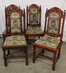 4 Vintage Heavily Carved  Mahogany Barley Twist Chairs   Upholstered Seats & Backs , Ca. 1970   (274)