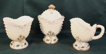 Antique Seldom Seen 3 Pcs Northwood Custard Glass - 2 Sugars & One Lid & Creamer  (275)