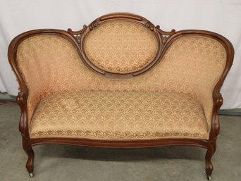 Victorian Black Walnut Medallion Back Finger Carved Serpentine Front Small Sofa, Ca 1880,  (277)