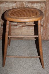 Antique Oval Oak Stool W/caned Seat  And Bentwood Legs, 15x12x22'H (277)