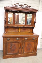 Antique Black Walnut Carved Victorian Sideboard, Mirrors, Orig Hardware, Carved & Fluted, Ca 1870,  (278)