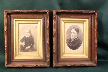 Antique 2 Shadow Box Portrait Photos In Carved Black  Walnut  Frames, 8'x 10'  (27)