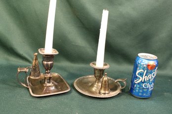 Vintage 2 Silver Plate Copper Candle Holders W/ Snuffers, Ca. 1910(281)