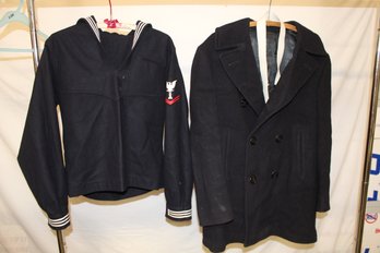 US Navy Pea Coat & Men's Blue Dress Jumper, 40R, 100 Wool   (282)