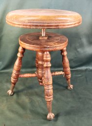 Antique Maple Telescoping Piano Stool With Glass Ball/claw Feet  (282)