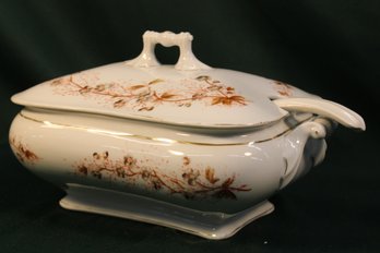 Antique Carlsbad Ironstone Covered Tureen  W/ Ladle, 12'x 8'  (282)