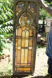 Framed Antique Stained Glass Window, 20x67'H, One Broken & 3 Cracked Pieces   (283)