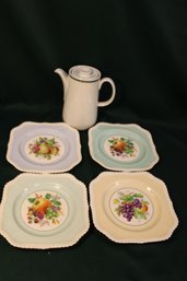 4 Johnson Bros, England 'Old English', 8' Plates & Roya Tuscan Tea Pot  (286)