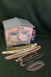 Doll House Musical Jewelry Box (working) & Lot Of Beaded & Macram Necklaces  (287)