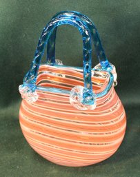 Exceptionally Beautiful Hand Blown Glass Basket, 6x10'H(289)