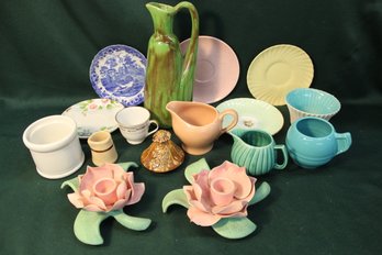 Antique Misc. Pottery & Porcelain Lot - Candle Holders, Saucers, More   (290)