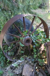 Antique Cast Iron Belt Pulley Wheel & Pump, 36'D  (290)