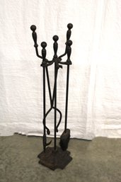 Antique Fireplace Tools (missing Shovel) In Stand   (295)
