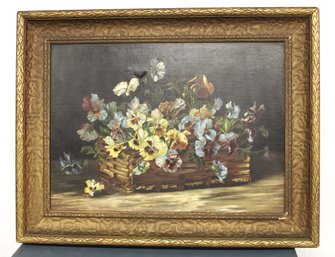 Framed Oil On Canvas Still Life, Repaired, Brackets On Back Are Pat. 1885, 36'x 29'  (295)