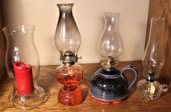 3 Oil Lamps And Candle Lantern  (296)