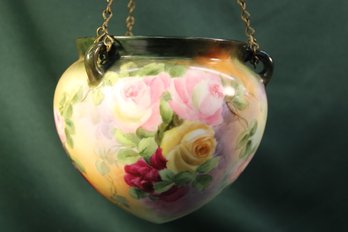 Beautiful  Hand Painted Porcelain  Hanging Vase, 6.5'H  (296)