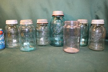 Antique 7 Canning Jars - 3 Ball, 2 Mason, Atlas, Economy   (297)